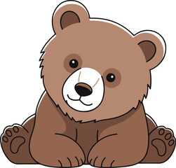 A charming illustration depicts a young brown bear cub, rendered in a cartoon style. Its large, expressive eyes and gentle demeanor create a friendly and appealing visual. © Muntaha Studio