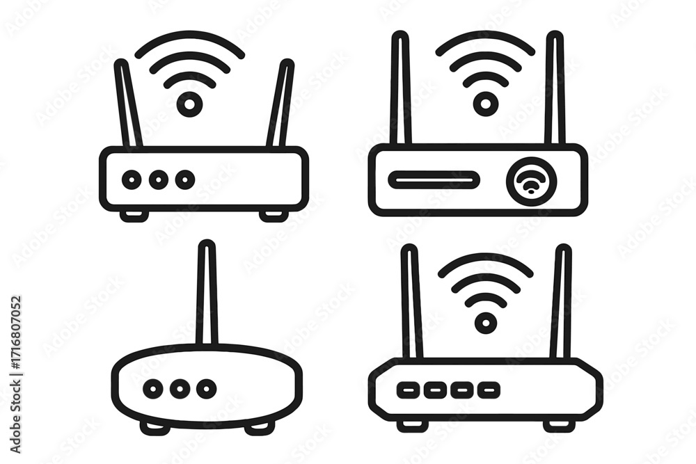 Fototapete wi-fi router icons in a simple linear style. vector illustrations for technology and connectivity. w