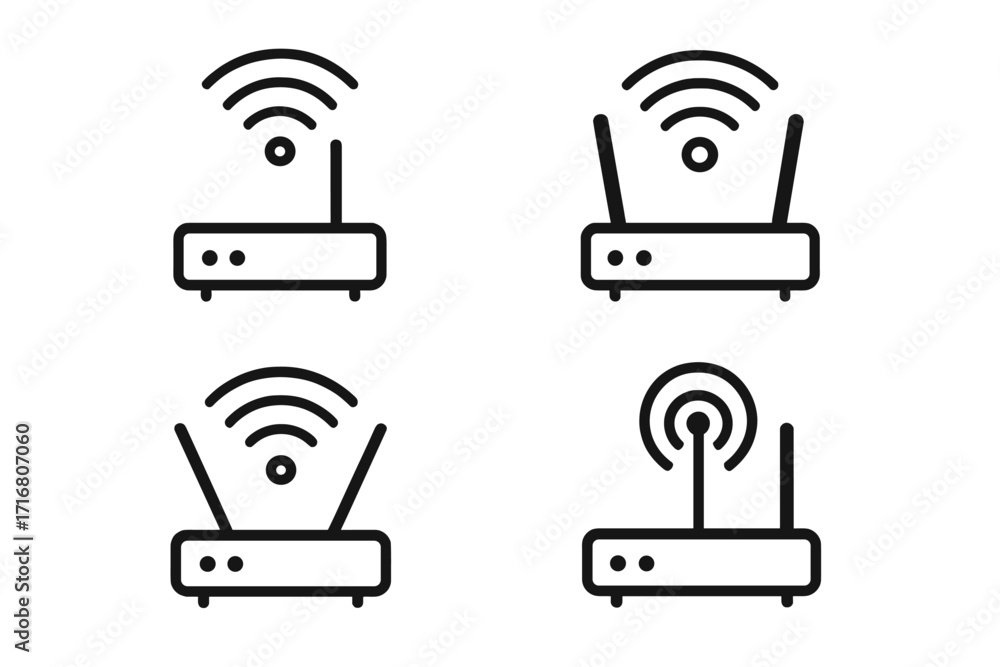 Fototapete wi-fi router icon set. simple linear designs for technology and connectivity. vector line art illust