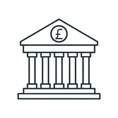 Building Icon with Pound Sterling Symbol Line Art Isolated on White Background
