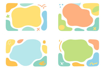 Set of abstract frames with organic shapes. Cute pastel background templates for text. Modern minimalist vector illustration. Playful doodle design for card, banner, social media.