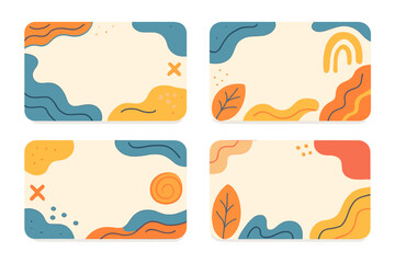 Set of abstract organic shape background frames. Modern minimalist vector cartoon illustration. Collection of templates with fluid waves, leaves, and doodle elements.