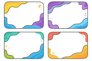 Set of colorful abstract frames. Cartoon vector illustration with wavy liquid shapes. Modern graphic element for text. Funky pop art banner background template collection.