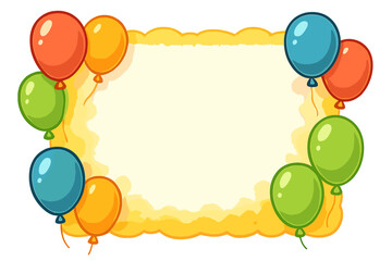 Cartoon vector frame with colorful balloons for birthday party invitations. Festive celebration background with copy space. Happy holiday greeting card template illustration.