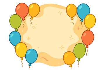 Cartoon vector background frame with colorful balloons for party invitation or birthday greeting card. Fun celebration border design with copy space for text. Holiday announcement.