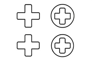 Fototapeta premium Medical cross line icon set. Simple hospital and first aid symbols collection. Healthcare, pharmacy, and emergency sign. Vector illustration with editable stroke for web.