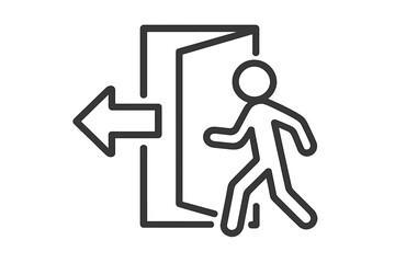 Exit sign vector icon. Man running to a door. Emergency exit symbol. Figure leaving through a doorway. Evacuation, safety, and warning concept. Public information sign. Way out.