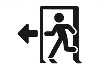 Emergency exit sign vector. Running man icon for evacuation route. Safety symbol for escape and guidance. Black silhouette illustration of person leaving a door. Way out.