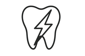 Tooth illness outline with lightning bolt symbol, dental pain icon, vector cartoon illustration for graphic design, web apps, adverts, healthcare, dentistry concepts, transparent background