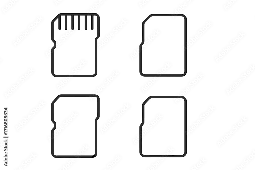 Fototapete MicroSD memory card thin line icon set. Editable stroke vector illustration for web and apps. Digital data storage, flash drive, and mobile memory chip symbols. Outline graphic.