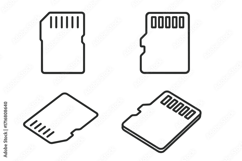 Fototapete microsd memory card thin line icon set. editable stroke vector illustration. digital data storage co