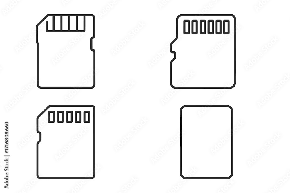 Poster microsd and sd memory card line icon set. flash drive data storage technology symbol pack. editable 