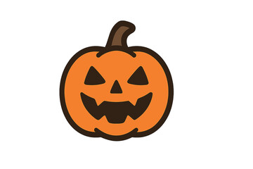 Fototapeta premium Halloween pumpkin jack o lantern icon. Spooky carved face symbol. Cute cartoon vector illustration for October holiday. Scary smiling gourd for trick or treat decoration.