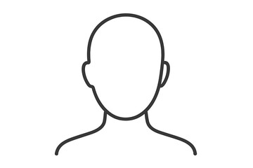 Simple linear icon of faceless person profile. User avatar placeholder. Minimalistic line pictogram for app or web. Anonymous human head silhouette. Editable stroke vector.