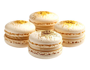 Fototapeta premium White French macarons with golden sprinkles isolated on transparent background