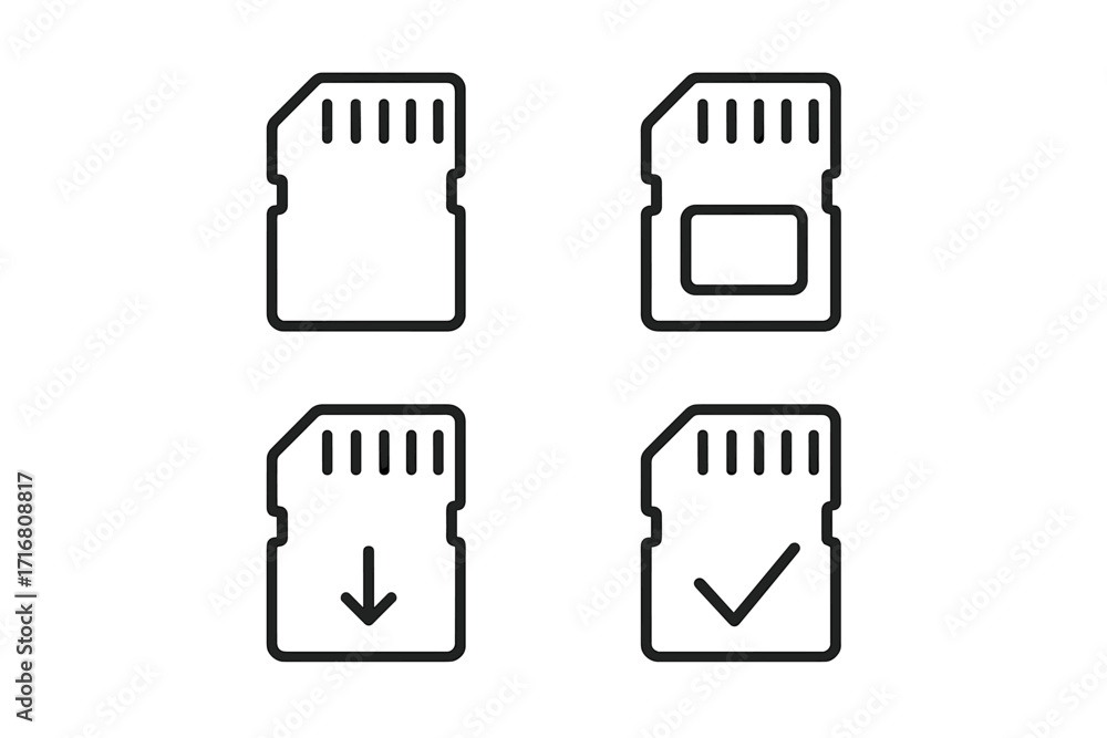 Fototapete microsd memory card vector line icon set. data storage, download, and file transfer symbols. simple 