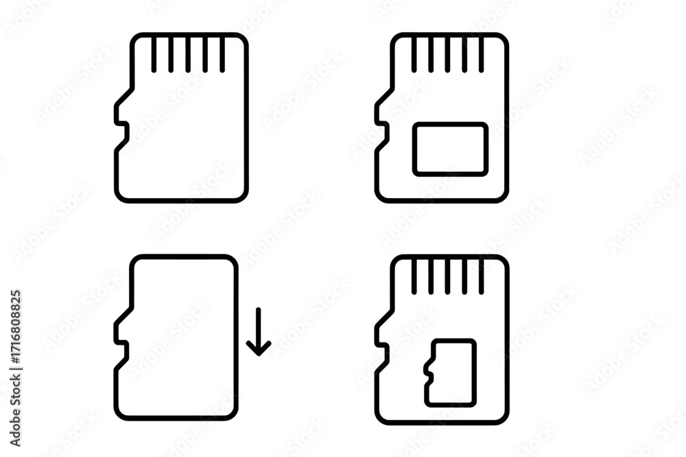 Poster simple line icon set of microsd memory cards. editable stroke vector illustration. concept for digit