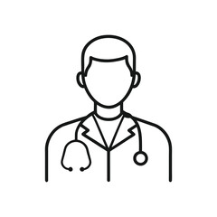 Line Art Icon of a Doctor with Stethoscope Isolated on White Background