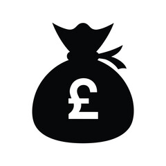 Money Bag Icon with Pound Currency Silhouette Vector Isolated on White Background