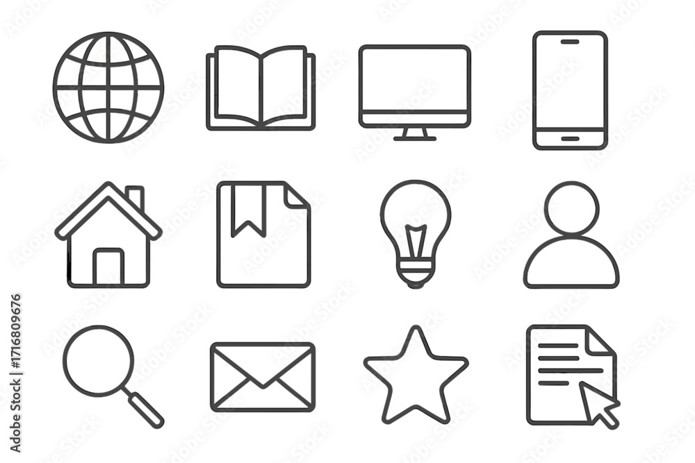 Aufkleber web and mobile app interface line icon set. universal symbols for website navigation menu. home, sea