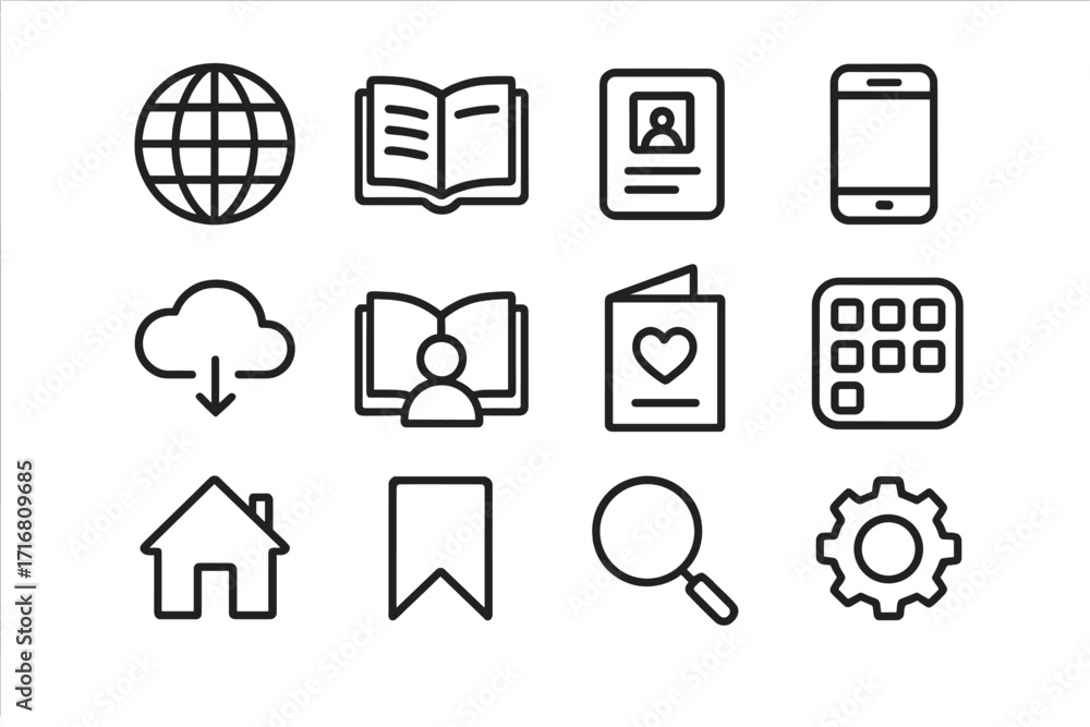 Poster website and app interface line icon set. universal ui ux symbols. editable stroke. vector pack for w