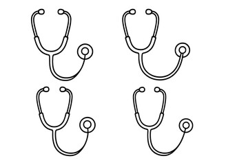 Stethoscope outline icon set for medical and healthcare design. Simple line art vector illustration of doctor's equipment for diagnosis, cardiology, and hospital symbols.