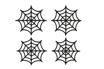 Spiderweb icon set for Halloween. Cobweb symbol vector graphic. Spooky horror design element. Scary spider web silhouette pictogram. Isolated net trap illustration.