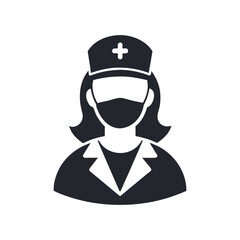 Nurse Icon with Medical Mask and Cross Emblem Silhouette Isolated on White Background