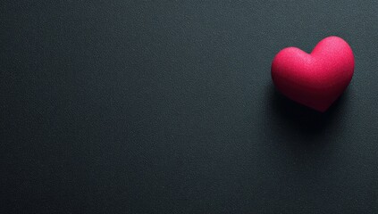 A single, vibrant red heart shape rests against a dark gray background