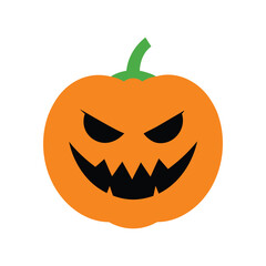 Scary Jack O’ Lantern Pumpkin with Green Stem Isolated on White Background