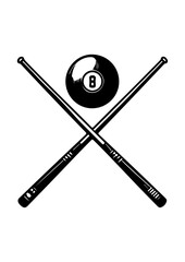 Crossed Pool Cues and 8-Ball Logo