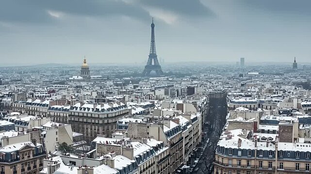 Snowy Paris Skyline with Eiffel Tower in Winter