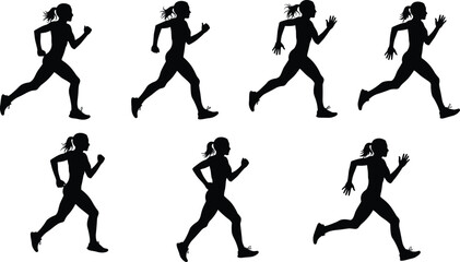 Silhouette women running, female jogging workout, active lifestyle, outdoor exercise, sport training, physical fitness, healthy activity, cardio movement, athletic performance illustration