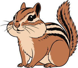 A pixel art rendering of a chipmunk, sitting alertly, showcases its bushy tail and distinctive stripes. The simple yet expressive style creates a charming and memorable character.