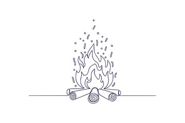 camping bonfire outline clip art line art vector illustration on a white background