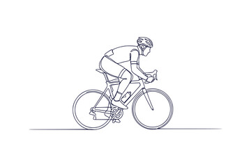 Continuous line art of a cyclist riding a road bike vector art illustration