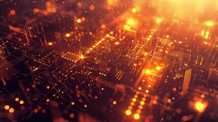 Fototapeta premium Close up view of electrical circuits featuring illuminated solder joint and spark effects