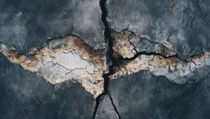 Cracked, textured surface;  dark gray and light beige