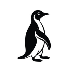 Obraz premium Gentoo penguin waddling silhouette on white background banner