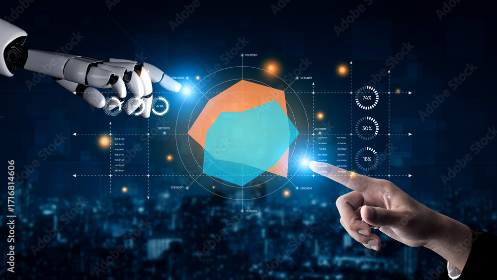 Poster ai artificial intelligence drives data analytics with predictive models, smart dashboards, and virtu