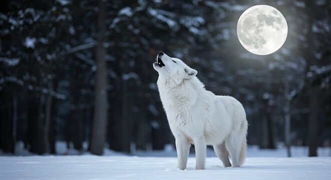 White Wolf Howling at the Moon
