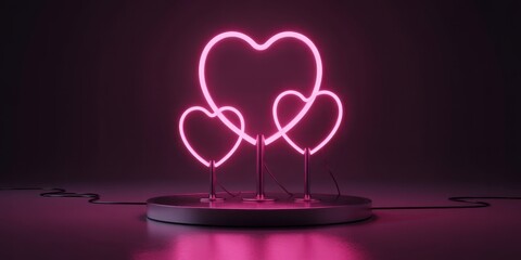 Three neon hearts glowing in the dark, a symbol of love and romance, perfect for valentines day or any special occasion, isolated on black background