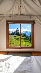 Fototapeta premium Mountain view from a window