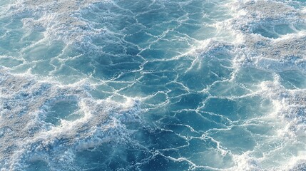 Ocean water surface with waves and foam abstract natural background texture.
