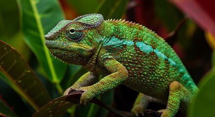 Obraz premium Chameleon Blending with Leaves