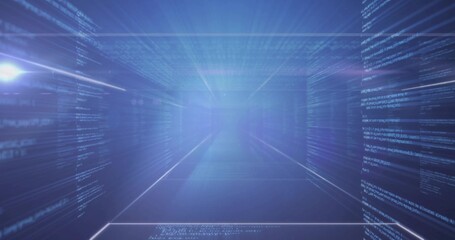Extending data corridor through virtual matrix, with floating panels, code streams and grid lines