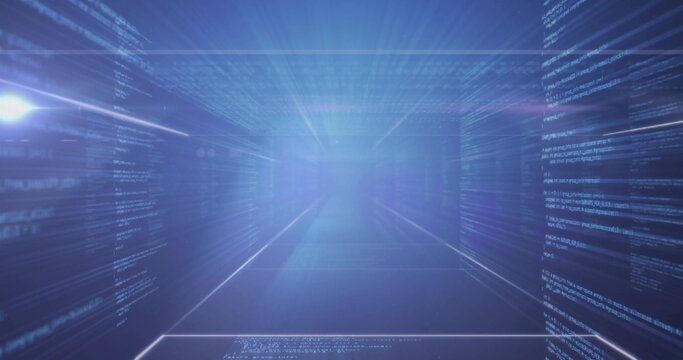 Extending data corridor through virtual matrix, with floating panels, code streams and grid lines