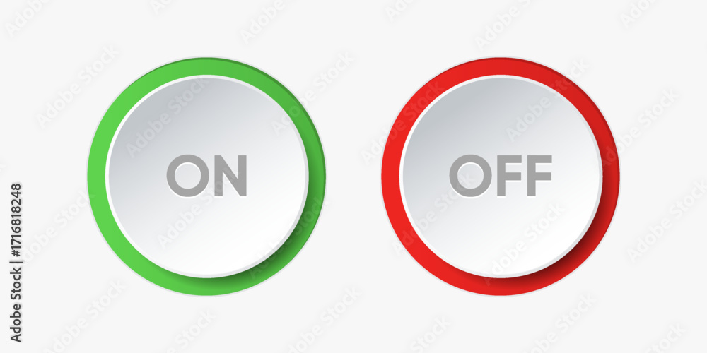 Poster 3d on and off toggle switch icons. switch toggle buttons on off. material design switch buttons set.