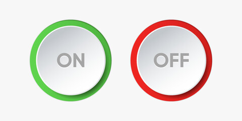 3d On and Off toggle switch icons. Switch toggle buttons ON OFF. Material design switch buttons set. Open and close ui icons. Active and Inactive icon. Stock Vector.