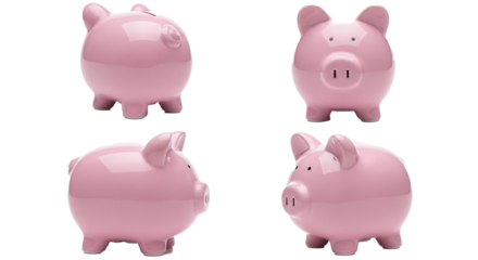 Pink Piggy Bank in Multiple Views with Glossy Finish